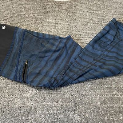 Lululemon Athletica Blue Black Stripe Workout Capris Leggings Size 6~CLEAN COND